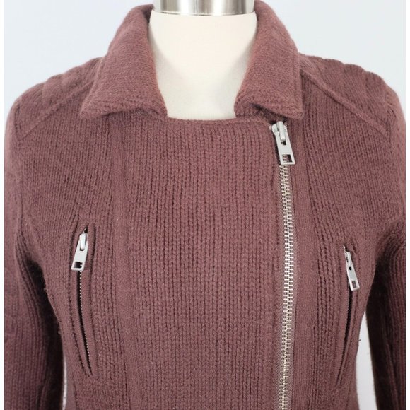 AllSaints US 8 jacket 100% cashmere biker mocha brown sweater - Picture 5 of 14